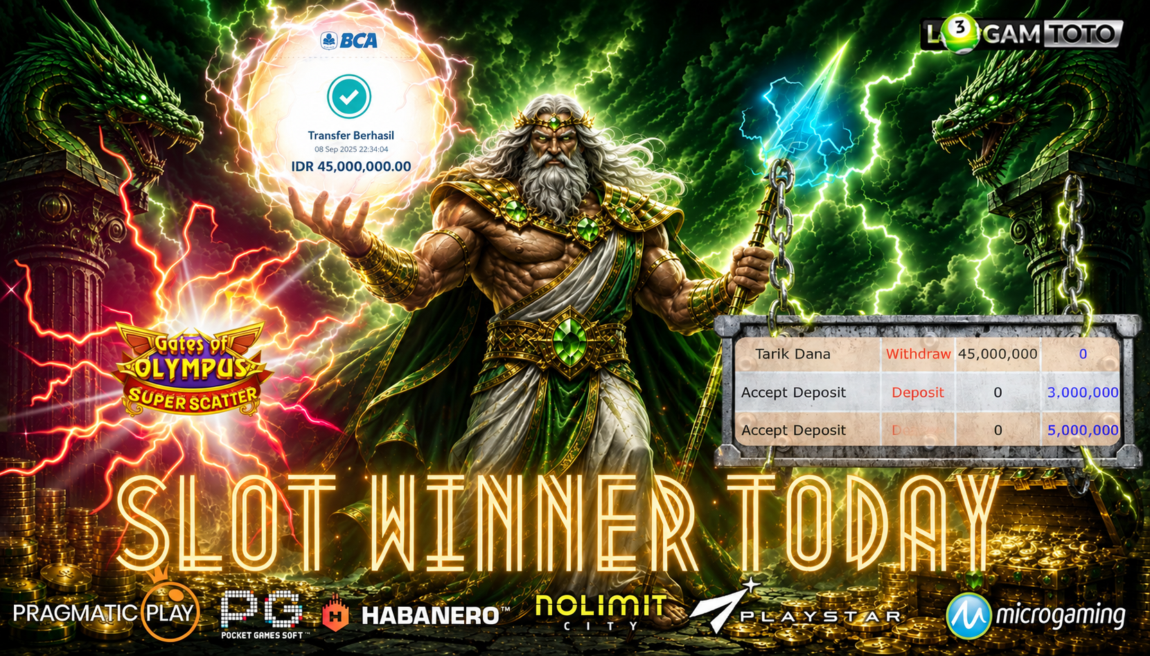 SELAMAT KEPADA MEMBER SETIA LOGAMTOTO BERHASIL JACKPOT 45.000.000 di PERMAINAN GATES OF OLYMPUS SUPER SCETER